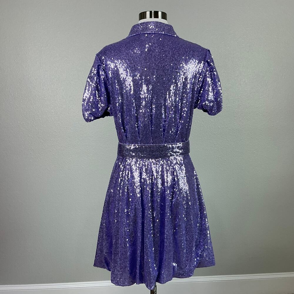 One33 Social Purple Cocktail Dress Sequined Belted Mini Fit and Flare Size 4 - Picture 7 of 13